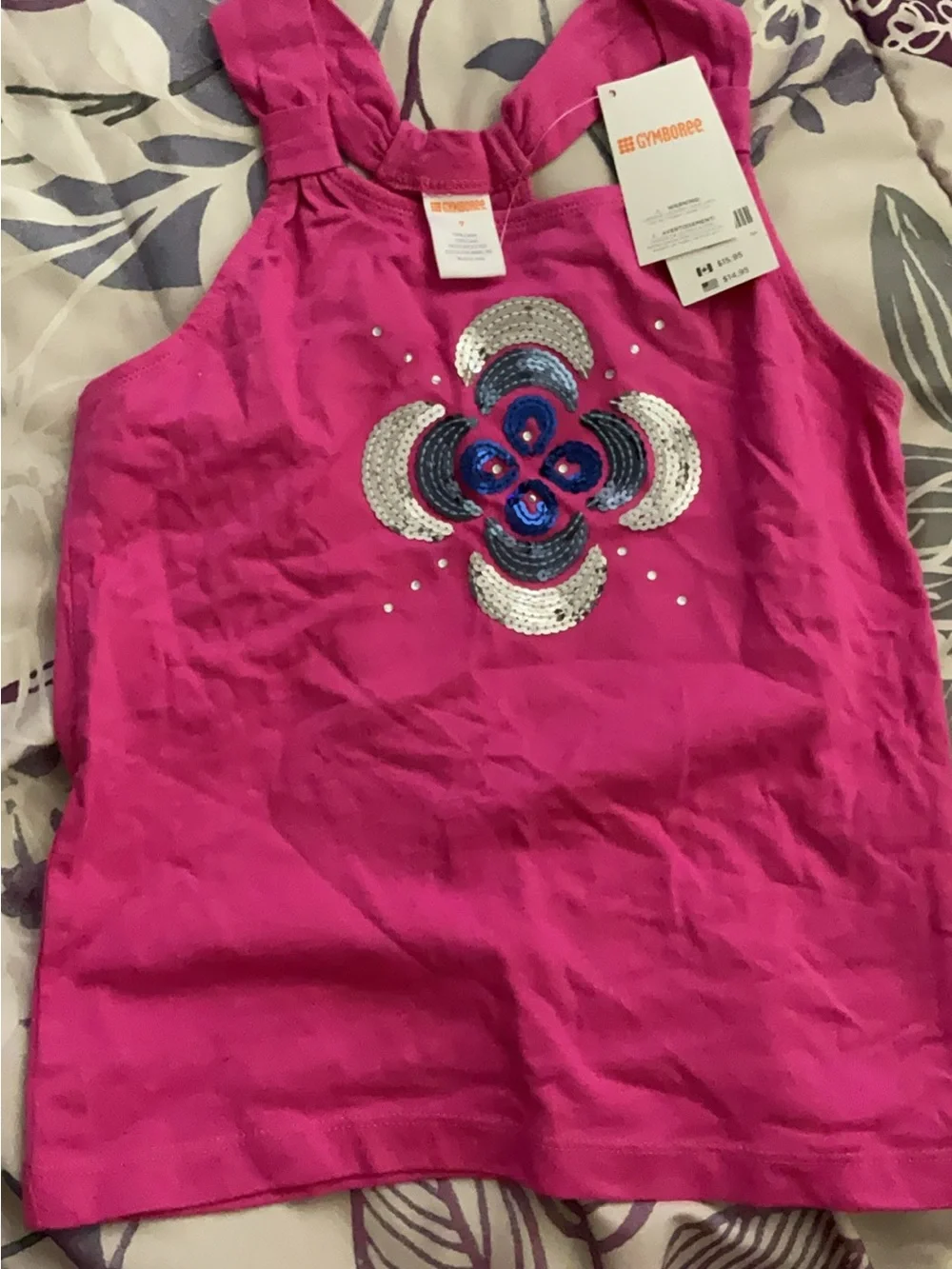 Gymboree Navy Blue Shorts with Pink & Light Blue Floral Print, pink matching top